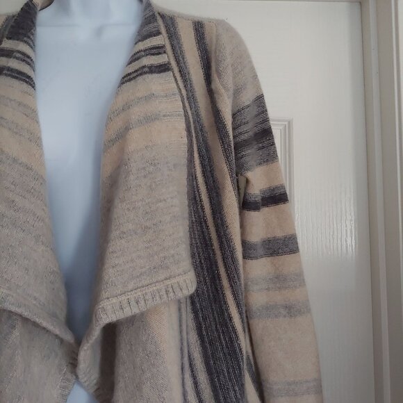 Incashmere Stripe Grey/Cream Stripe Open Front Cardigan M - Picture 4 of 13